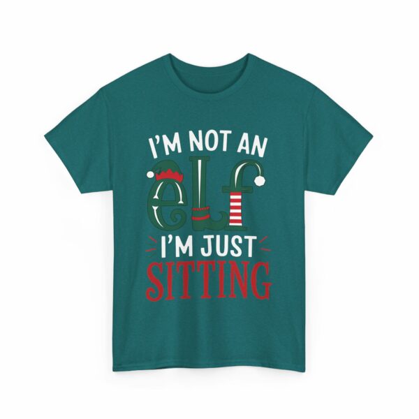 I'm not an Elf i'm just Sitting - Playful Short Elf Festive Green Red White Christmas Winter Holiday Fun Letter Art Unisex Heavy Cotton Tee - Image 10