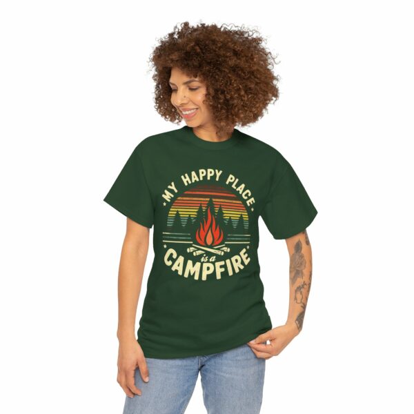 My Happy Place is a Campfire - Outdoors Hiking Camping lovers retro striped sunset vintage design Unisex Heavy Cotton Tee - Image 5