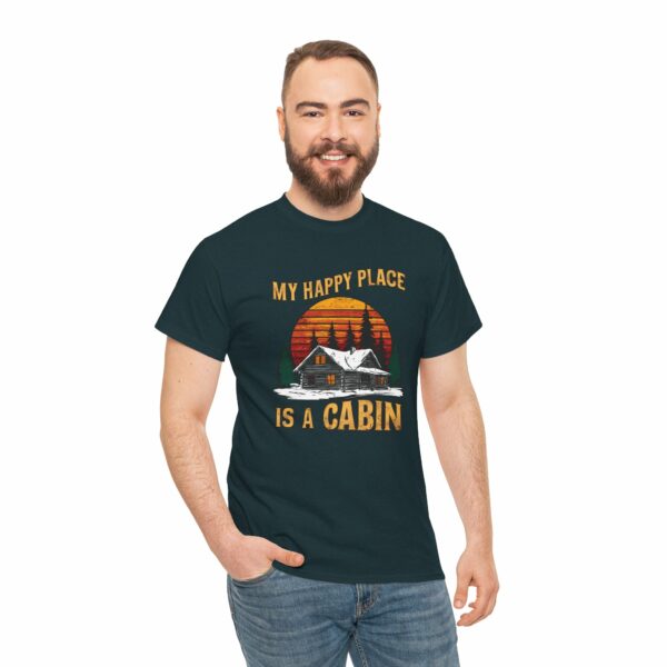 My Happy Place is a Cabin - Winter Holiday Woods Mountain lovers retro sunset design Unisex Heavy Cotton Tee - Image 6