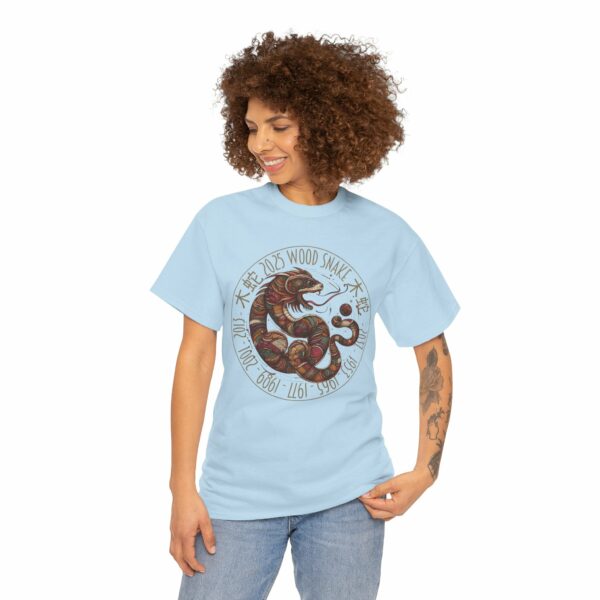 Year of The Snake 2025 Wood Snake Stylized Chinese Traditional Zodiac Astrologic Sign 蛇年 木蛇 Design Unisex Heavy Cotton Tee - Image 14