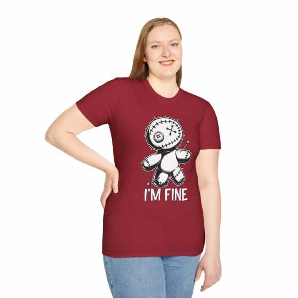 I'm Fine Voodoo Doll - Ragdoll Macabre Humor Gothic Design Unisex Softstyle T-Shirt - Image 8