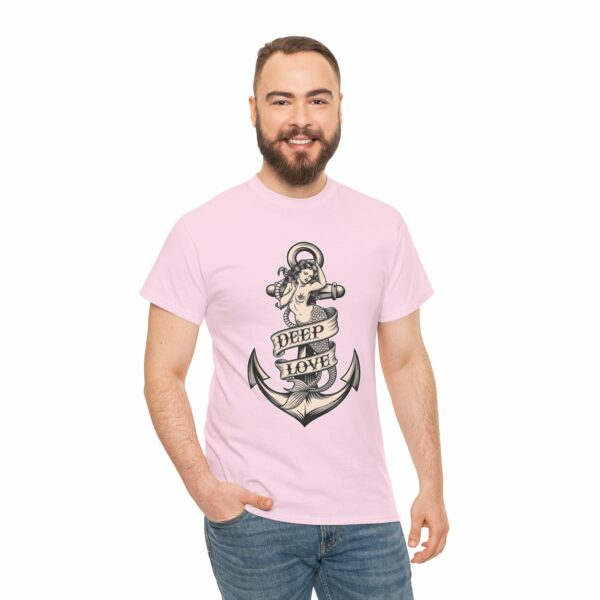 Mermaid and Anchor Deep Love Tattoo Design – Old School Marine Sailor Legends Art Unisex Heavy Cotton Tee - Image 16