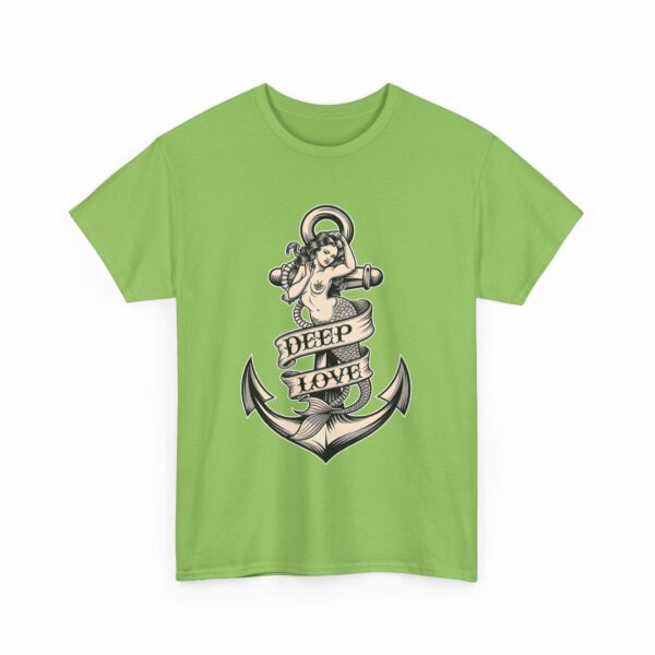 Mermaid and Anchor Deep Love Tattoo Design – Old School Marine Sailor Legends Art Unisex Heavy Cotton Tee - Image 5