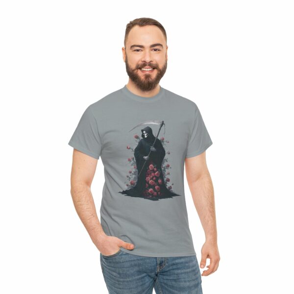 Halloween Roses The Macabre Gift of the Grim Reaper Design Unisex Heavy Cotton Tee - Image 3