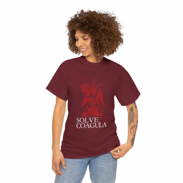 Solve et Coagula Baphomet Ancient Pagan Alchemy Transformation Motto Red White Design Unisex Heavy Cotton Tee - Image 5