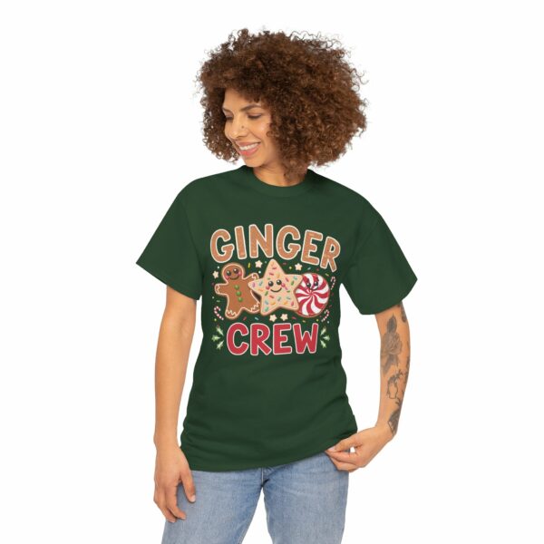 Fun and Festive "Ginger Crew" Holiday Design – Cheerful Gingerbread, Peppermint and Star Cookies Art Unisex Heavy Cotton Tee - Image 5