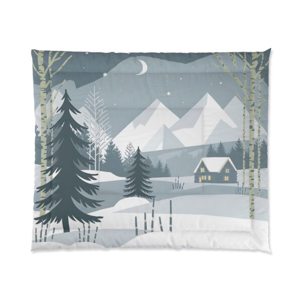 Minimalist Winter Wonderland Tranquil Mountain Night in the Woods Design Comforter - Image 2