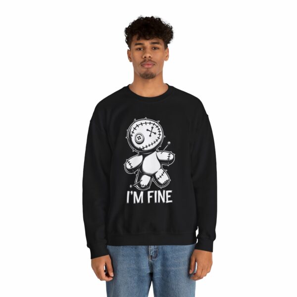 I'm Fine Voodoo Doll - Ragdoll Macabre Humor Gothic Design Unisex Unisex Heavy Blend™ Crewneck Sweatshirt - Image 3