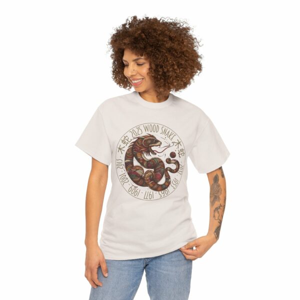 Year of The Snake 2025 Wood Snake Stylized Chinese Traditional Zodiac Astrologic Sign 蛇年 木蛇 Design Unisex Heavy Cotton Tee - Image 8