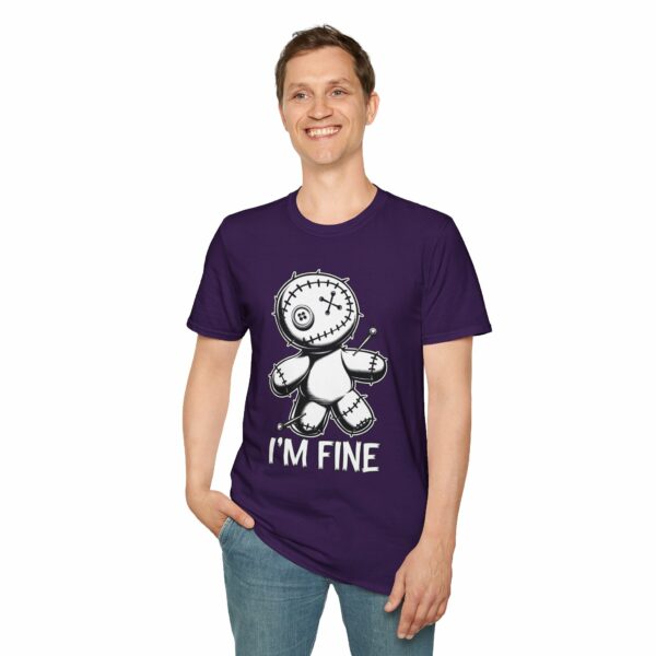 I'm Fine Voodoo Doll - Ragdoll Macabre Humor Gothic Design Unisex Softstyle T-Shirt - Image 6