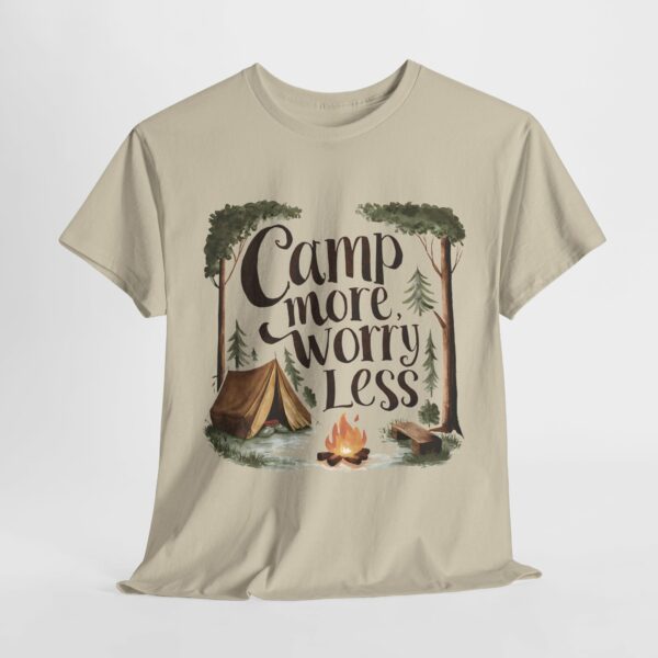 Camp More Worry Less Campfire Tent Outdoors Hiking Lover Design Unisex Heavy Cotton Tee - Image 3