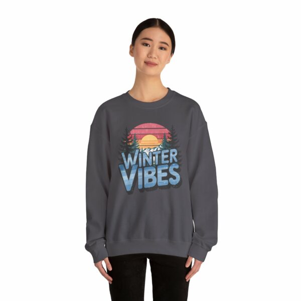 Winter Vibes Snowy Mountain Pine Trees Striped Sunset Nature Art Lovers Design Unisex Heavy Blend™ Crewneck Sweatshirt - Image 20