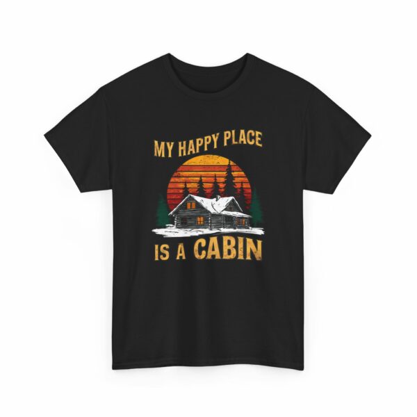 My Happy Place is a Cabin - Winter Holiday Woods Mountain lovers retro sunset design Unisex Heavy Cotton Tee