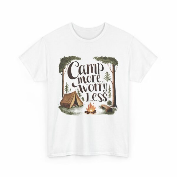 Camp More Worry Less Campfire Tent Outdoors Hiking Lover Design Unisex Heavy Cotton Tee - Image 4