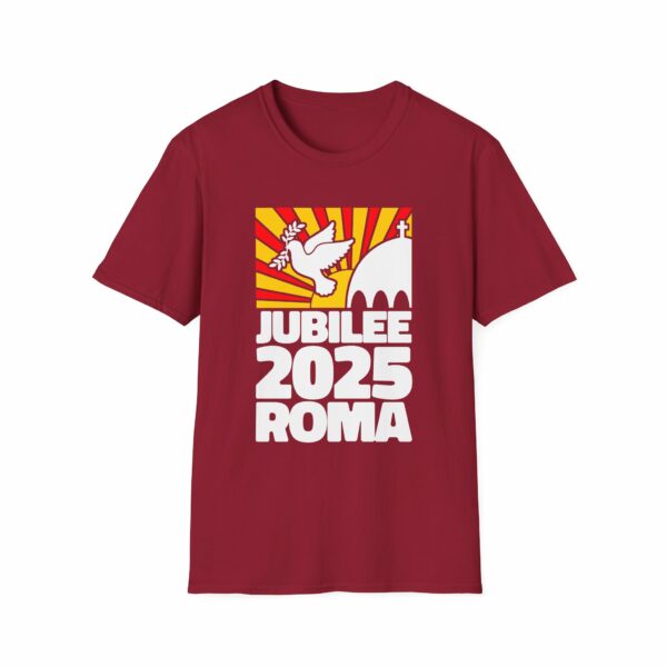 Jubilee 2025 Roma Vatican Peace Dove Red Yellow Sunrise Unisex Softstyle T-Shirt - Image 7