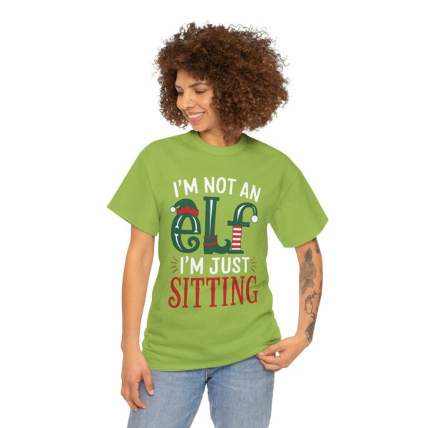 I'm not an Elf i'm just Sitting - Playful Short Elf Festive Green Red White Christmas Winter Holiday Fun Letter Art Unisex Heavy Cotton Tee - Image 8