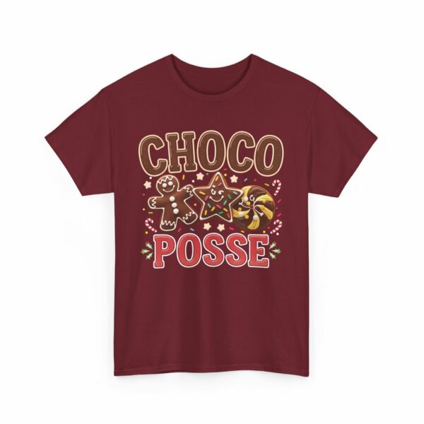 Fun and Festive 'Choco Posse' Holiday Design – Cheerful Chocolate Gingerbread, Peppermint & Star Cookies Art Unisex Heavy Cotton Tee - Image 4