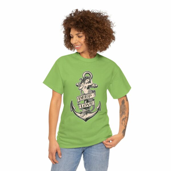 Mermaid and Anchor Deep Love Tattoo Design – Old School Marine Sailor Legends Art Unisex Heavy Cotton Tee - Image 6