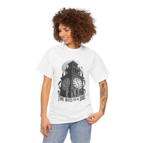 Time waits for no soul - Gothic Horror Clock Tower Design - Dark Fantasy Fashion Unisex Heavy Cotton Tee - Image 5