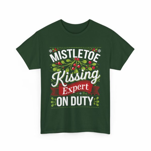 Mistletoe Kissing Expert on Duty - Christmas Eve Winter Vacation Party Funny Letter Art Unisex Heavy Cotton Tee - Image 4