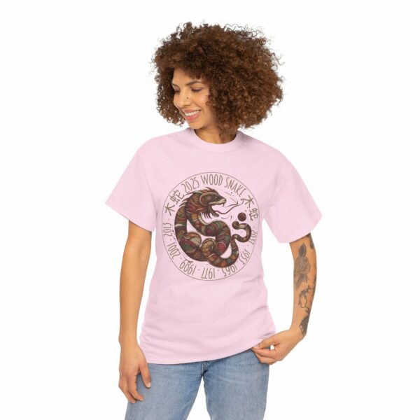 Year of The Snake 2025 Wood Snake Stylized Chinese Traditional Zodiac Astrologic Sign 蛇年 木蛇 Design Unisex Heavy Cotton Tee - Image 17