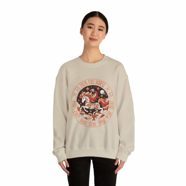 Year of The Horse 2026 Fire Horse Stylized Chinese Traditional Zodiac Astrologic Sign 马年 火马 Design Unisex Heavy Blend™ Crewneck Sweatshirt - Image 5