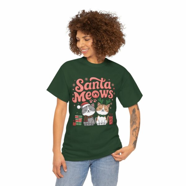 Santa Meows Cute Festive Cats Christmas Design with Santa Hat, Reindeer Antlers, Holiday Gifts & Snowflakes Unisex Heavy Cotton Tee - Image 7