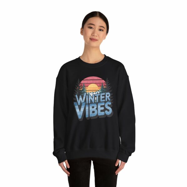 Winter Vibes Snowy Mountain Pine Trees Striped Sunset Nature Art Lovers Design Unisex Heavy Blend™ Crewneck Sweatshirt - Image 8