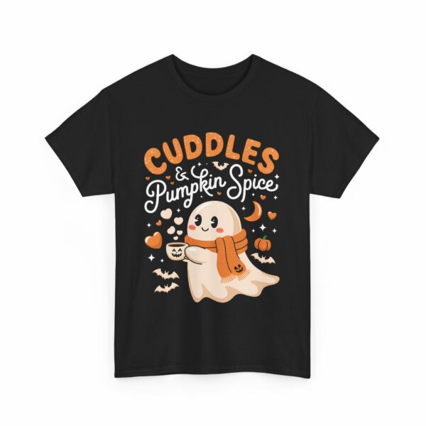 Autumn Halloween Cute Ghost Pumpkin Spice Cuddles Fall Fun Happy Design Unisex Heavy Cotton Tee