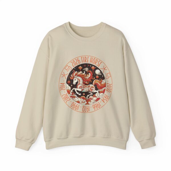 Year of The Horse 2026 Fire Horse Stylized Chinese Traditional Zodiac Astrologic Sign 马年 火马 Design Unisex Heavy Blend™ Crewneck Sweatshirt - Image 4