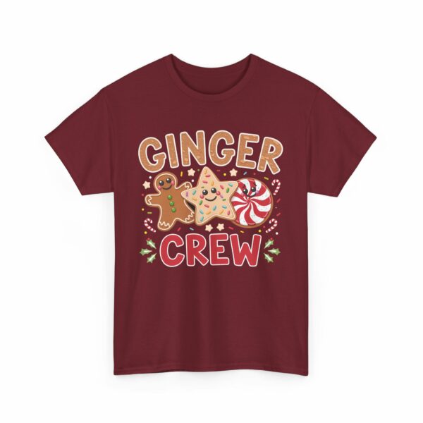 Fun and Festive "Ginger Crew" Holiday Design – Cheerful Gingerbread, Peppermint and Star Cookies Art Unisex Heavy Cotton Tee - Image 7