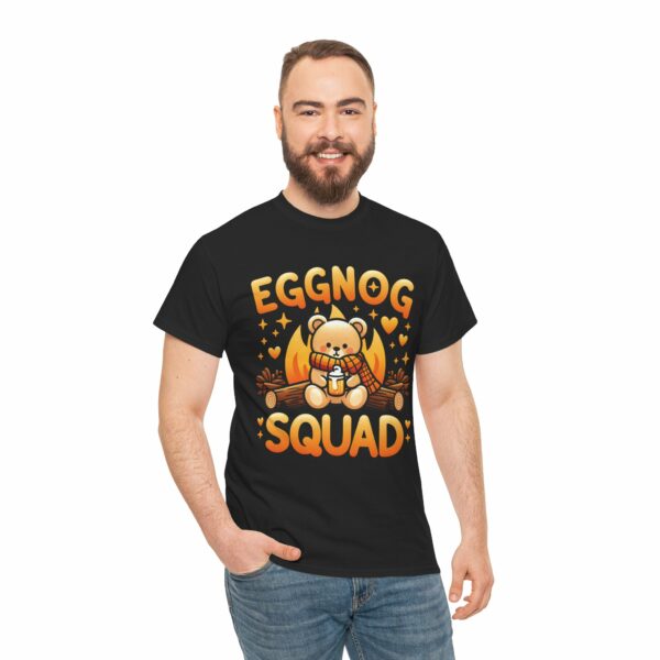 Eggnog Squad Cute Christmas Winter Holiday Bear Cozy Camp Fire Happy Animal Design Unisex Heavy Cotton Tee - Image 3