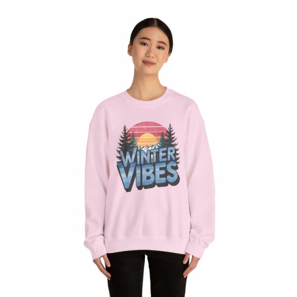 Winter Vibes Snowy Mountain Pine Trees Striped Sunset Nature Art Lovers Design Unisex Heavy Blend™ Crewneck Sweatshirt - Image 23