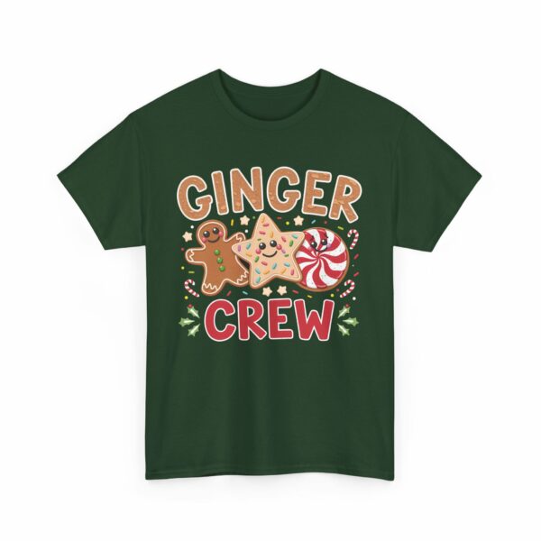 Fun and Festive "Ginger Crew" Holiday Design – Cheerful Gingerbread, Peppermint and Star Cookies Art Unisex Heavy Cotton Tee - Image 4