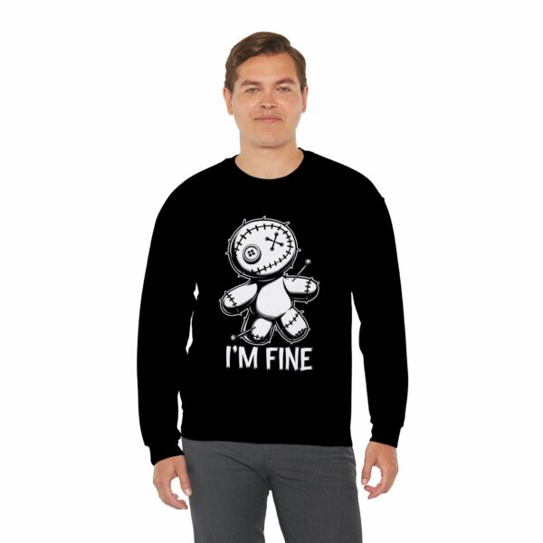 I'm Fine Voodoo Doll - Ragdoll Macabre Humor Gothic Design Unisex Unisex Heavy Blend™ Crewneck Sweatshirt - Image 4