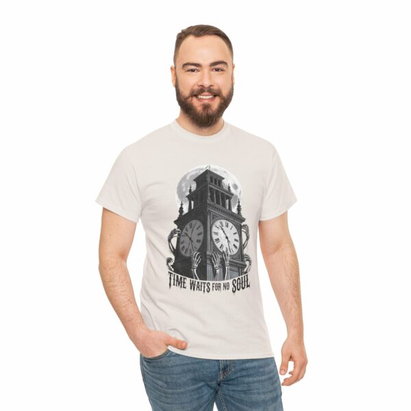 Time waits for no soul - Gothic Horror Clock Tower Design - Dark Fantasy Fashion Unisex Heavy Cotton Tee - Image 9