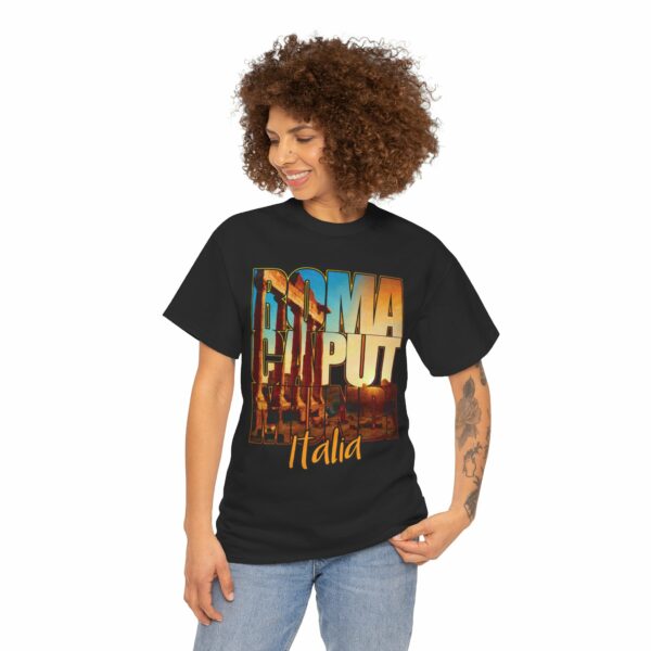 Roma Caput Mundi Forum Sunset Antique Rome Temple Columns Ruins Letter Photo Art Design Unisex Heavy Cotton Tee - Image 2