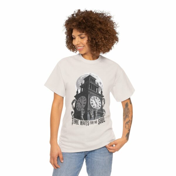 Time waits for no soul - Gothic Horror Clock Tower Design - Dark Fantasy Fashion Unisex Heavy Cotton Tee - Image 8