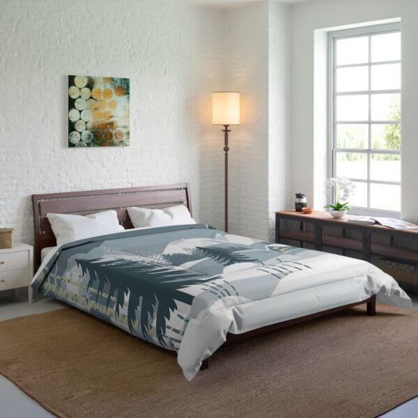 Minimalist Winter Wonderland Tranquil Mountain Night in the Woods Design Comforter - Image 3