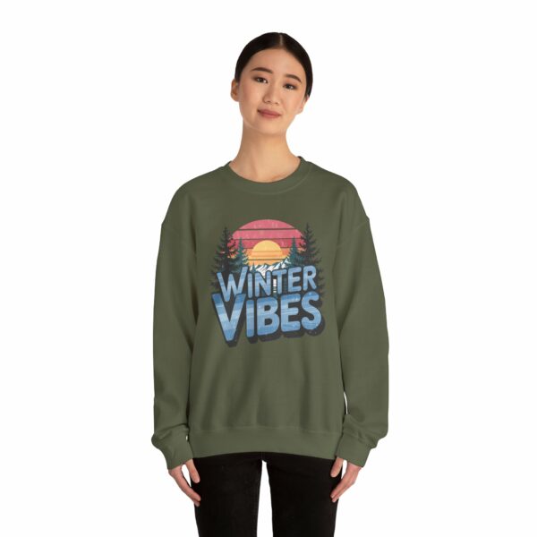 Winter Vibes Snowy Mountain Pine Trees Striped Sunset Nature Art Lovers Design Unisex Heavy Blend™ Crewneck Sweatshirt - Image 14