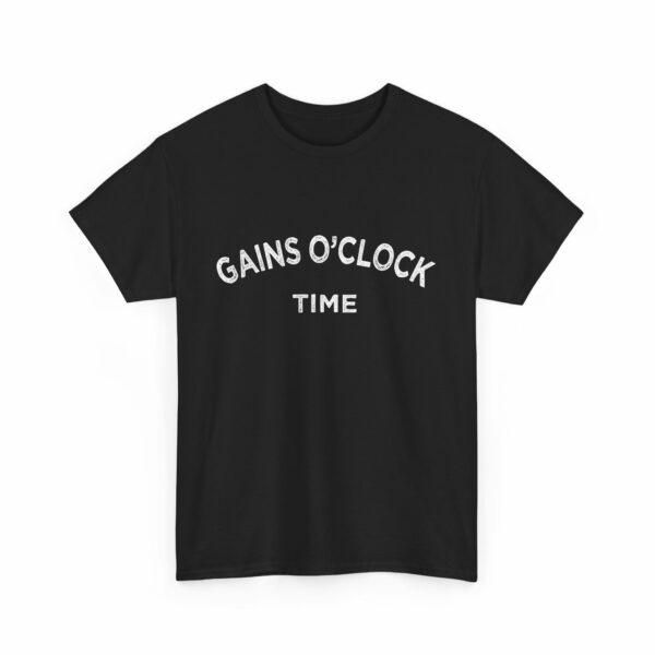 Gains O'Clock Time Funny Motivational Distressed Powerlifting Bodybuilding Letter Art Design Unisex Heavy Cotton Tee