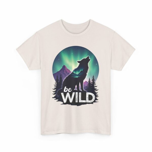 Be Wild – Wilderness Aurora Howling Wolf Mountain Design Unisex Heavy Cotton Tee - Image 10