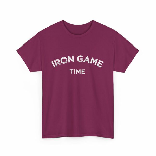 Iron Game Time Motivational Distressed Powerlifting Bodybuilding Letter Art Design Unisex Heavy Cotton Tee