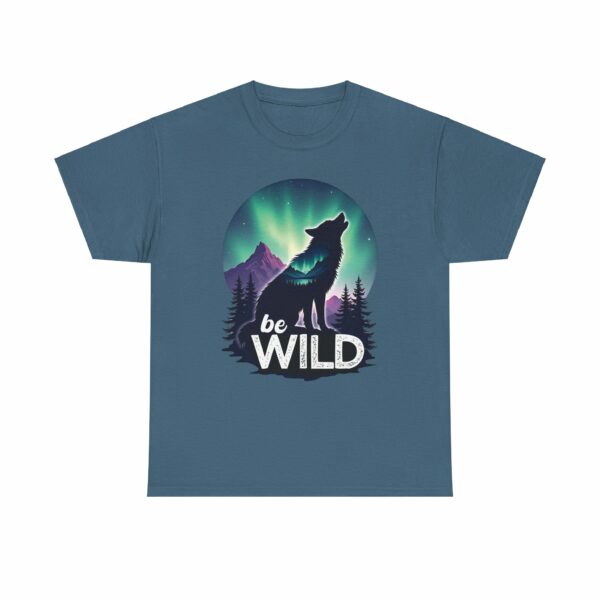 Be Wild – Wilderness Aurora Howling Wolf Mountain Design Unisex Heavy Cotton Tee - Image 13