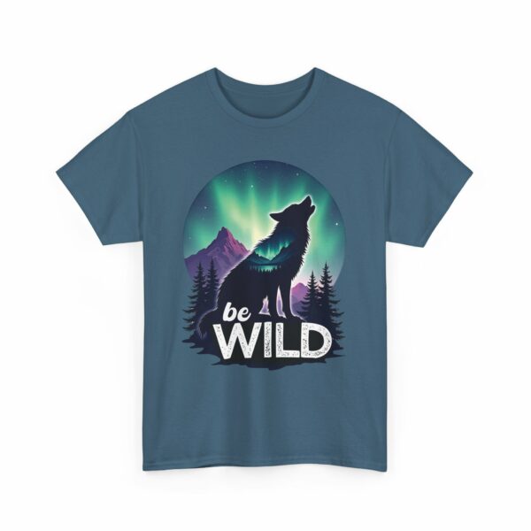 Be Wild – Wilderness Aurora Howling Wolf Mountain Design Unisex Heavy Cotton Tee - Image 14