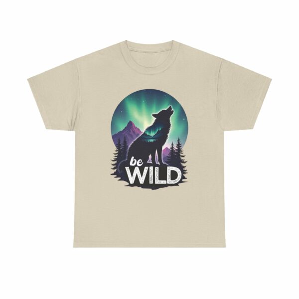 Be Wild – Wilderness Aurora Howling Wolf Mountain Design Unisex Heavy Cotton Tee - Image 7