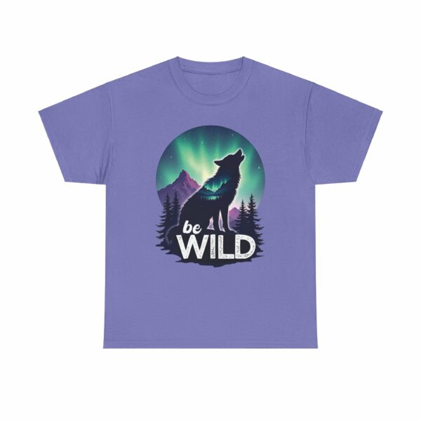 Be Wild – Wilderness Aurora Howling Wolf Mountain Design Unisex Heavy Cotton Tee - Image 17