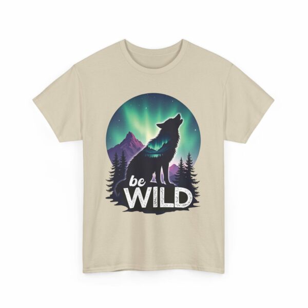 Be Wild – Wilderness Aurora Howling Wolf Mountain Design Unisex Heavy Cotton Tee - Image 8