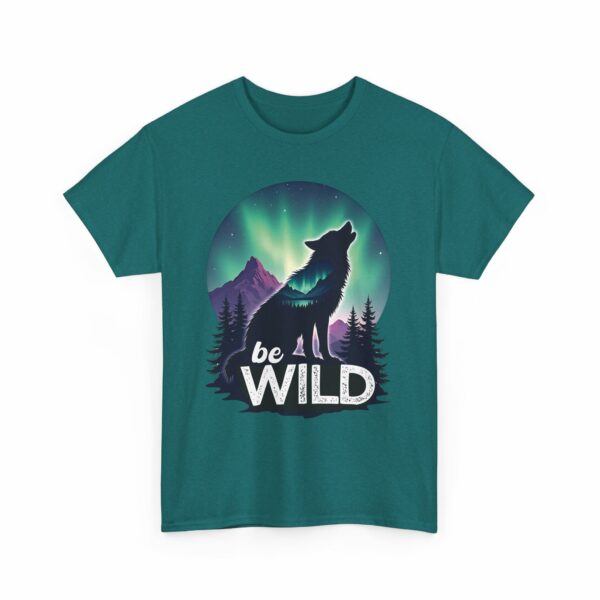 Be Wild – Wilderness Aurora Howling Wolf Mountain Design Unisex Heavy Cotton Tee - Image 12