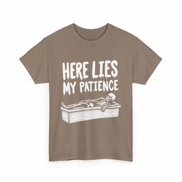 Here Lies My Patience - Goth Skeleton Coffin Art Dark Horror Funny RIP Design Unisex Heavy Cotton Tee - Image 8